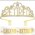 Set für den Ruhestand mit goldenem Strass-Tiara und weißer Satinschärpe mit Goldschrift - Gold-Set 2