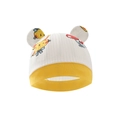 Berretto neonato bianco a costine con bordo giallo, stampe di gatti e funghi e orecchie - Cappello Coniglio Giallo