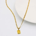 Collana in oro 18 carati con pendente rettangolare a scacchi ed elegante catena Figaro - Collana Con Ciondolo Quadrato