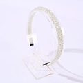 Handmade headband with transparent crystal beads and black capped ends on clear stand - White