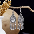 Retro bohemian metal fringe earrings in antique silver hanging from a rustic tree branch - E2874-6/Dense Pattern Antique Silver