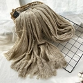 Beige oversized crinkle scarf with frayed edges and soft texture for men and women - Khaki