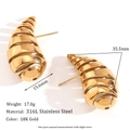 18K gold plated 316L stainless steel teardrop earrings with dimensions 35.5mm x 15.6mm - One Size / Threaded Hollow Waterdrop Earrings / Gold