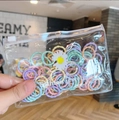 Colorful high-elasticity hair ties for kids in transparent bag, macaron color assortment - Candy Color Ribbed 100pcs