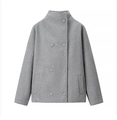 Short double-breasted grey wool jacket with lapel collar and relaxed fit for women - S / Gray