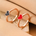 Minimalist heart rings in rose gold finish with black and red enamel details - Red and Black Heart Enamel Ring Set (3113)