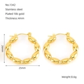18k gold plated stainless steel textured oval hoop earrings measuring 26mm x 25mm - Beaded Texture Hoop Style (ZE1342G)