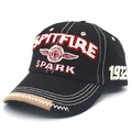 Cappello retrò in cotone nero con ricamo 3D Spitfire e logo vintage con ali - Regolabile / Nero