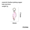 Detailed view of pink marquise zircon pendant in 18K gold plating with 11x4mm dimensions - Silver/Pink Zirconia