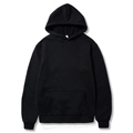 Classic black pullover hoodie with kangaroo pocket and ribbed cuffs on white backdrop - Black