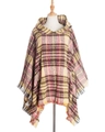Poncho con cappuccio a quadri rossi e gialli con dettagli di frange sul fondo - Quadri gialli