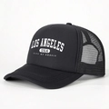 Cappellino trucker Los Angeles USA nero con scritte bianche stampate e rete traspirante sul retro - Taglia unica / Nero