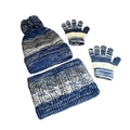 Conjunto de invierno de 3 piezas para niños con gorro a rayas, guantes y bufanda - Azul/Blanco/Gris a Rayas