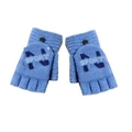 Sky blue knit flip top gloves with sporty N letter embroidery and button detail - L / Sporty Blue