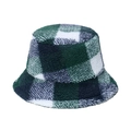 Grün kariertes Fischerhut aus Lammwolle im britischen Stil mit warmem Sherpa-Retro-Muster - Plaid Fischerhut / Grün