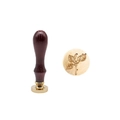 Vintage wax seal stamp with red wooden handle and brass floral pattern engraving - Painted Handle + Brass Head Three Leaves