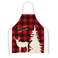 Christmas apron with red and black plaid pattern featuring deer and Merry Christmas print - A25-Red Black Plaid Deer Tree Silhouette