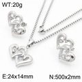 Silver interlocking heart jewelry set with necklace and earrings in polished finish - Steel Color Set (KS204897-KFC)