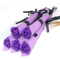 Bouquet of five purple soap roses wrapped in glitter paper with Just For You black ribbons - Purple (Shiny Rose)