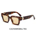 Square tortoiseshell sunglasses with transparent tea lenses and gold metal details - Tortoiseshell Frame Tea Lens