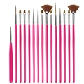 Set de 15 pinceles rosas profesionales para nail art, pintura y diseños de precisión - Rosa rojo
