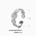 Minimalistische zilveren roestvrijstalen open ring met cirkelvormig zonnepatroon - Zonnebloem Schijf Open Ring / Staalkleur