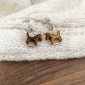 Macro shot of retro silver earrings with brown resin horse and cubic zirconia inlay - Silver Needle Drop Style / Coffee-Silver