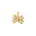 Golden bow pendant with white enamel and sparkling yellow crystals for necklaces - White