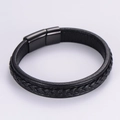 Clásico brazalete de cuero trenzado para hombre con cierre magnético negro en blanco - Negro