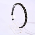 Handmade black beaded headband featuring elegant gold and silver crystal accents - Black + Gold
