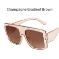 Champagne transparent oversized square sunglasses with brown gradient lenses and resin frame - Champagne Gradient Tea