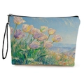 Beauty case in tela con stampa di tulipani viola e cinturino nero con cerniera - 17*25cm / Stile Pittura a Olio di Tulipano Giallo e Viola (Stile 2)