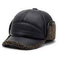 Winter men's black lychee pattern leather aviator hat with warm fleece earflaps - Black With Coffee Fur