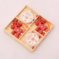 Christmas wooden reindeer and Merry Christmas round pendants in a four-slot wooden box - Style C (Deer/Round) - 12Pcs Box