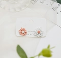 Asymmetric daisy earrings with 925 silver posts in soft pink and white floral colors - Pink + White