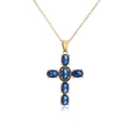 Dettaglio del ciondolo a croce placcato oro 18K con zaffiri blu scuro ovali e zircone - Blu Scuro (21613)