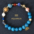 Aquarius zodiac beaded bracelet featuring 8mm natural stones and planet charms - Aquarius