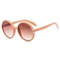 Retro round peach frame sunglasses with gradient brown lenses and silver metal details - Orange Pink Frame Double Tea Lens