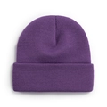 Minimalist purple knit beanie hat with ribbed texture and folded cuff for winter warmth - One Size / Purple
