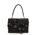 Elegant black evening clutch featuring large silk bow and crystal embellishments - Black