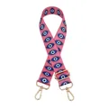 Pink wide bag strap featuring blue Evil Eye patterns and gold adjustable buckles - No.18 Evil Eye Gold Buckle