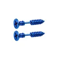Macro detail of blue stainless steel screw earrings with creative threaded design - Single Piece / Blue