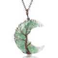 Green aventurine crescent moon pendant with copper tree of life wire wrap and chain - Green Aventurine Pendant-Bronze Chain