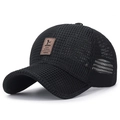 Berretto da baseball in rete nera traspirante con patch logo in pelle per protezione solare - Regolabile / Nero