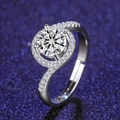Detailed view of round zircon halo ring with twisted band and adjustable open design - Adjustable / Style 23 Twist Band Halo Ring (1 Carat)