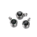 Three round green zircon pendants with silver stainless steel bezels and hanging loops - 10 Pieces per Pack / Steel Border Dark Green Stone