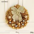 Couronne de Noël dorée de 45cm de diamètre avec ornements festifs et grand nœud sur porte - Couronne Dorée 45CM Style A (Sans Lumière)