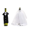 Set di copribottiglie da vino per matrimonio con smoking nero e abito da sposa in pizzo - Set Abito da Sposa e Completo