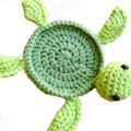 Handmade green crochet turtle coaster with detailed cotton weave texture on white background - Light Green