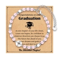 4mm Pink Zebra Stone beaded bracelet with Compass charm and graduation gift card - Compass Pendant (Graduation Card) / With Card / Rose Quartz